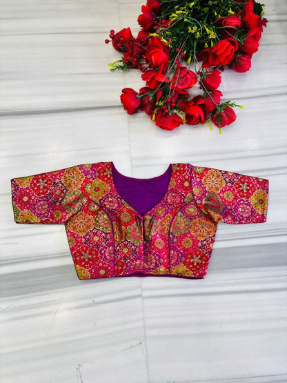 Crown on Repeat – Meenakari Katan Silk Banarasi Designer Blouse