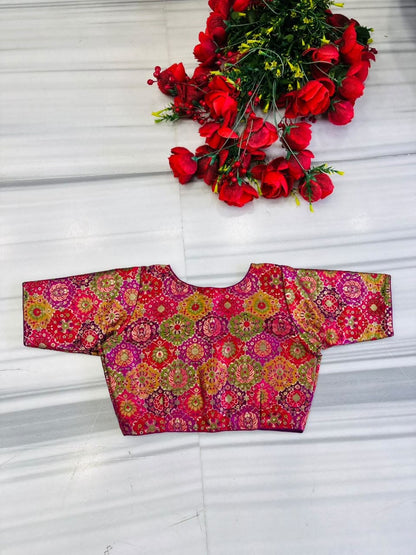Crown on Repeat – Meenakari Katan Silk Banarasi Designer Blouse