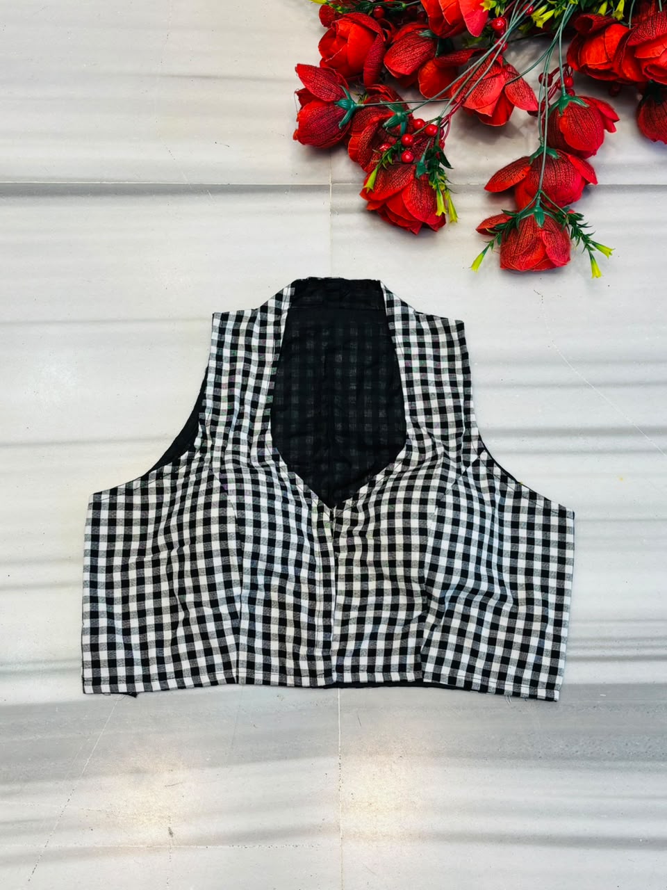 Chromatic Muse – Checked Halter Neck Designer Blouse