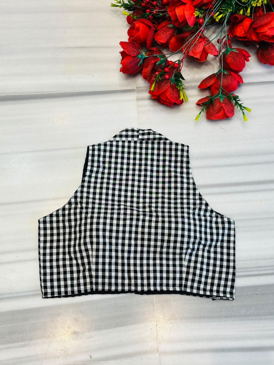 Chromatic Muse – Checked Halter Neck Designer Blouse