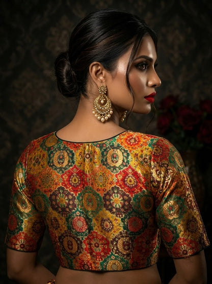 Crown on Repeat – Meenakari Katan Silk Banarasi Designer Blouse