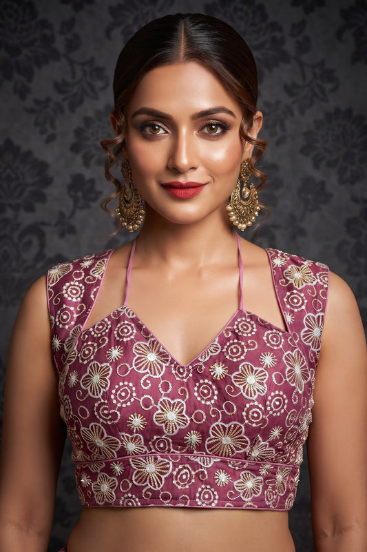 The Glam Edit Vichitra Silk Embroidered Blouse
