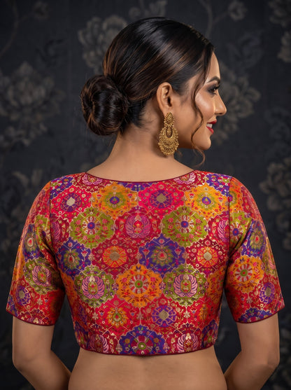 Crown on Repeat – Meenakari Katan Silk Banarasi Designer Blouse