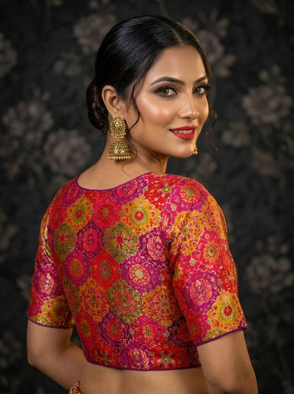 Crown on Repeat – Meenakari Katan Silk Banarasi Designer Blouse