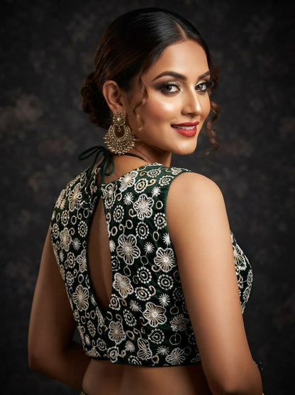 The Glam Edit Vichitra Silk Embroidered Blouse