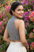 Chromatic Muse – Checked Halter Neck Designer Blouse