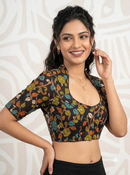 Retro Sketch Kalamkari Designer Blouse