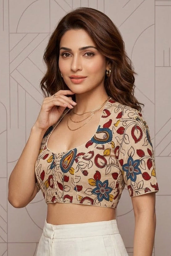 Retro Sketch Kalamkari Designer Blouse