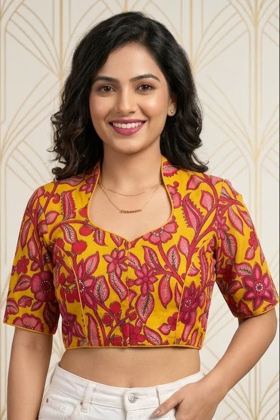 Retro Sketch Kalamkari Designer Blouse
