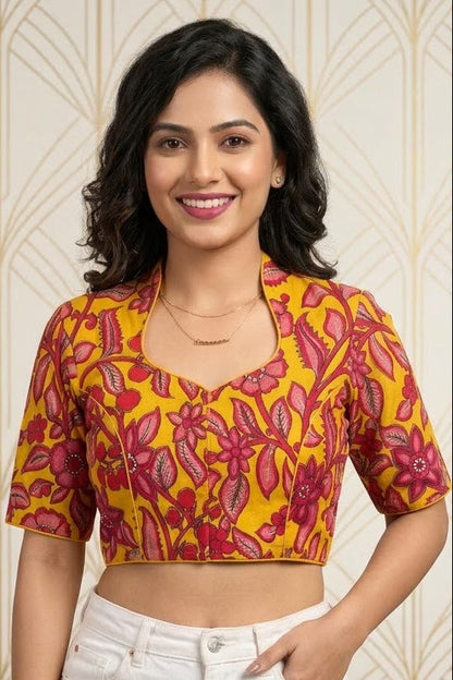 Retro Sketch Kalamkari Designer Blouse