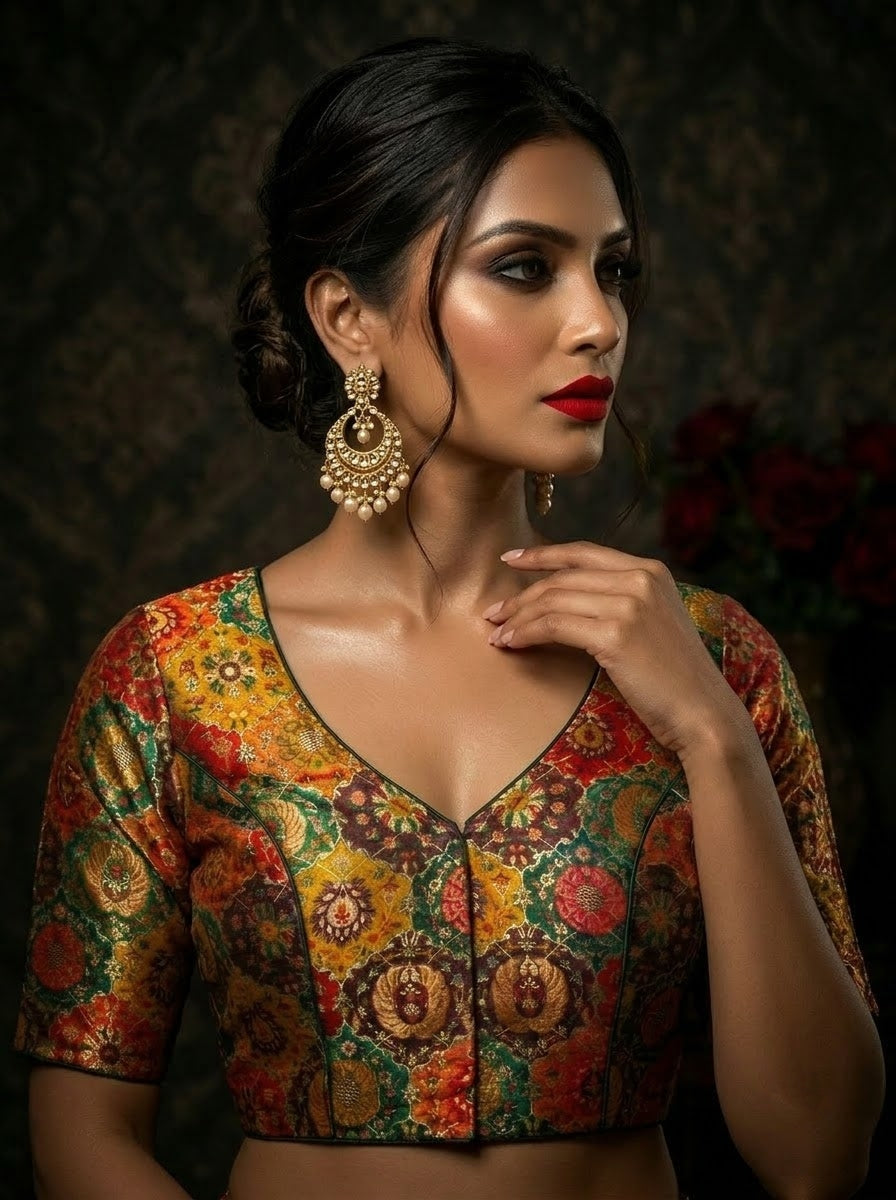 Crown on Repeat – Meenakari Katan Silk Banarasi Designer Blouse