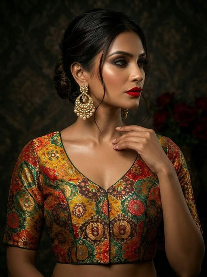 Crown on Repeat – Meenakari Katan Silk Banarasi Designer Blouse