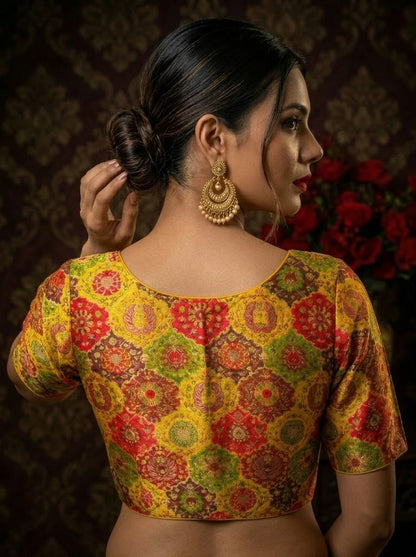 Crown on Repeat – Meenakari Katan Silk Banarasi Designer Blouse