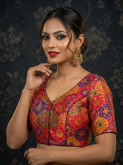 Crown on Repeat – Meenakari Katan Silk Banarasi Designer Blouse