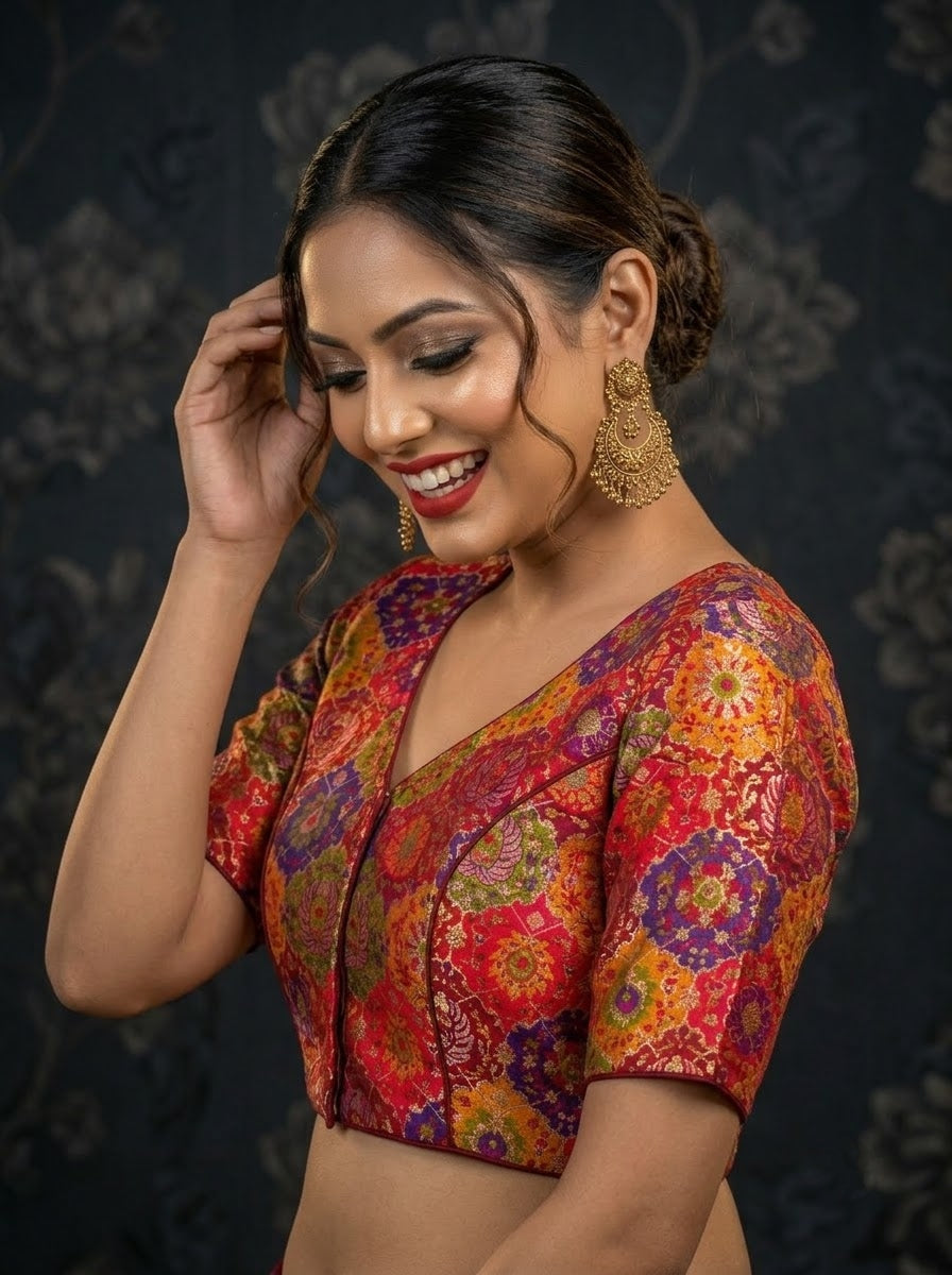 Crown on Repeat – Meenakari Katan Silk Banarasi Designer Blouse