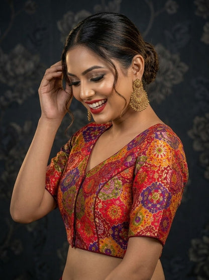 Crown on Repeat – Meenakari Katan Silk Banarasi Designer Blouse