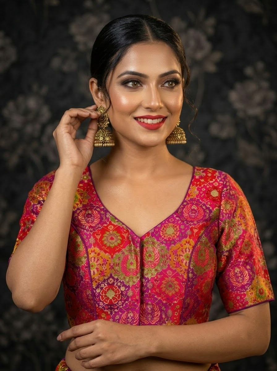 Crown on Repeat – Meenakari Katan Silk Banarasi Designer Blouse