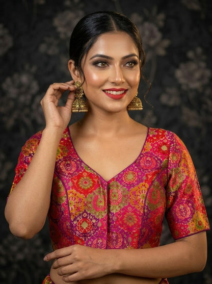 Crown on Repeat – Meenakari Katan Silk Banarasi Designer Blouse