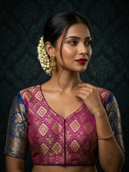Rajeshwari Grace- Katan Silk Banarasi Zari Woven Designer Blouse