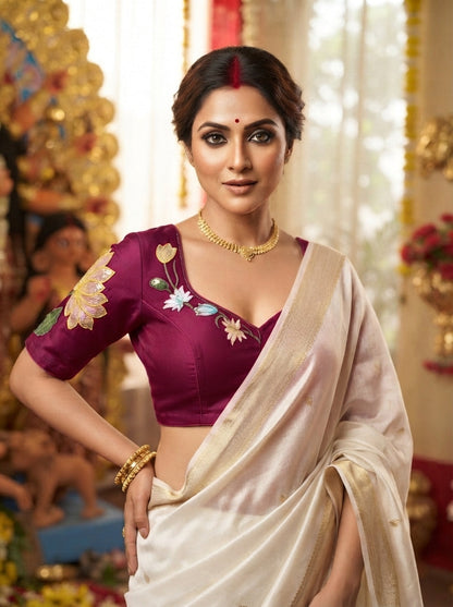 Reflection of Lotus Vichitra Silk Blouse