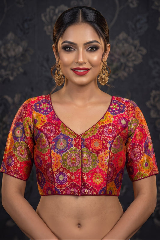 Crown on Repeat – Meenakari Katan Silk Banarasi Designer Blouse