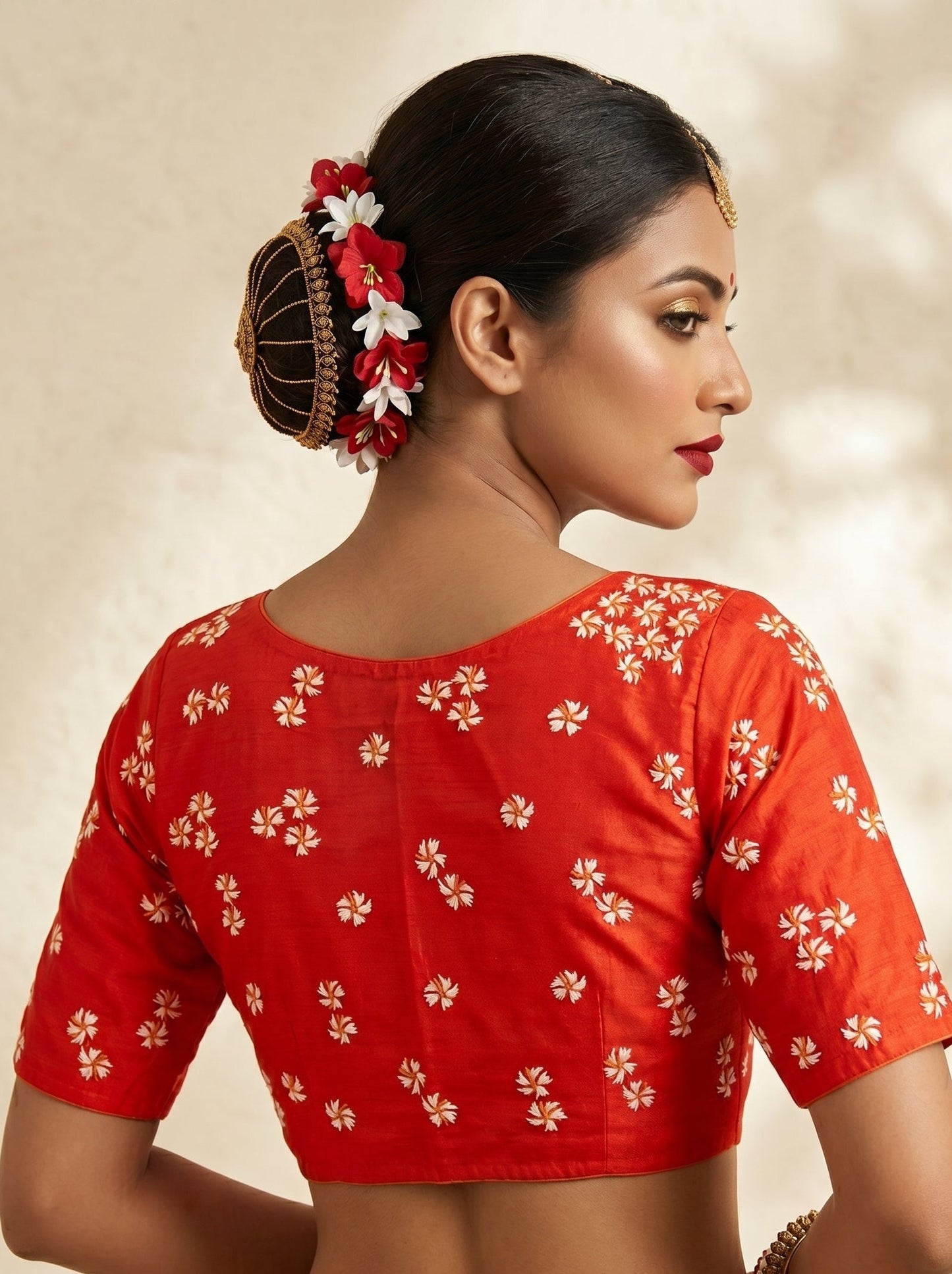 Shiuli Flower Designer Blouse(Orange)